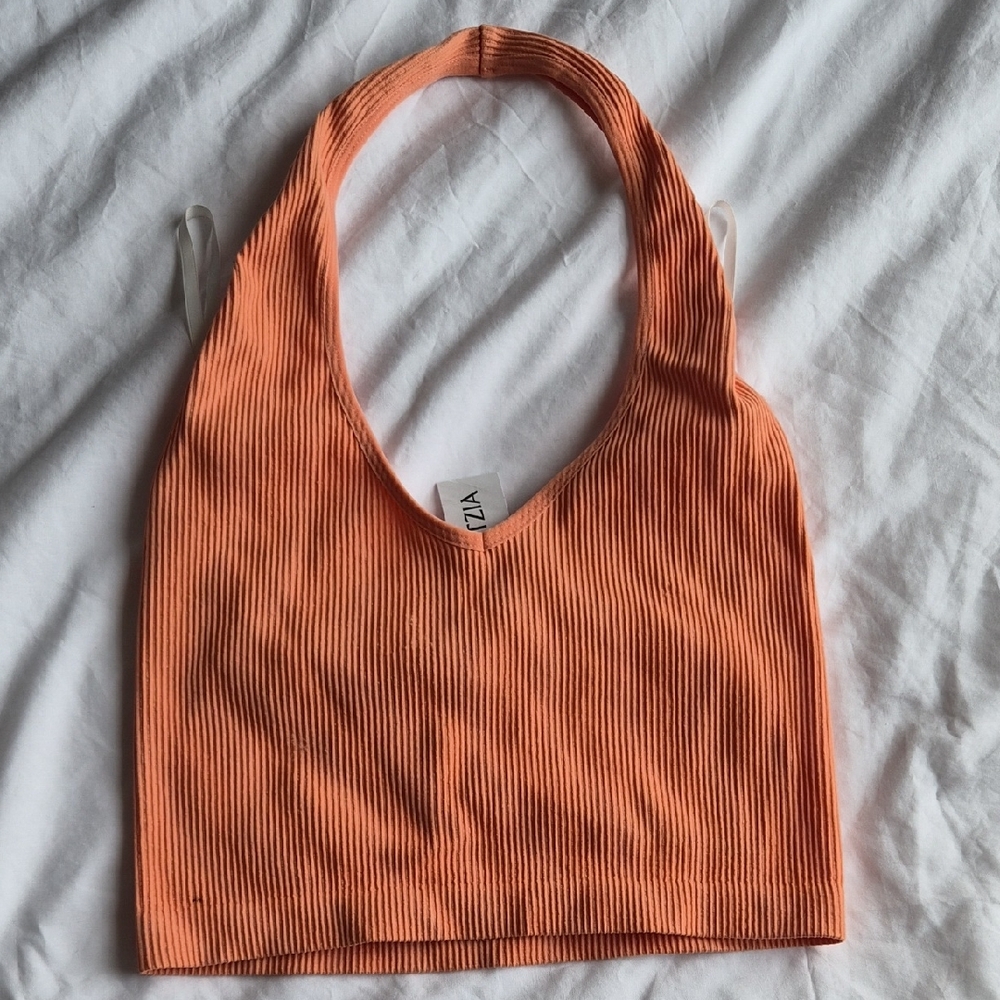 Sunday Best Seamless Sunny Apricot Ribbed Crop Halter Top NWT